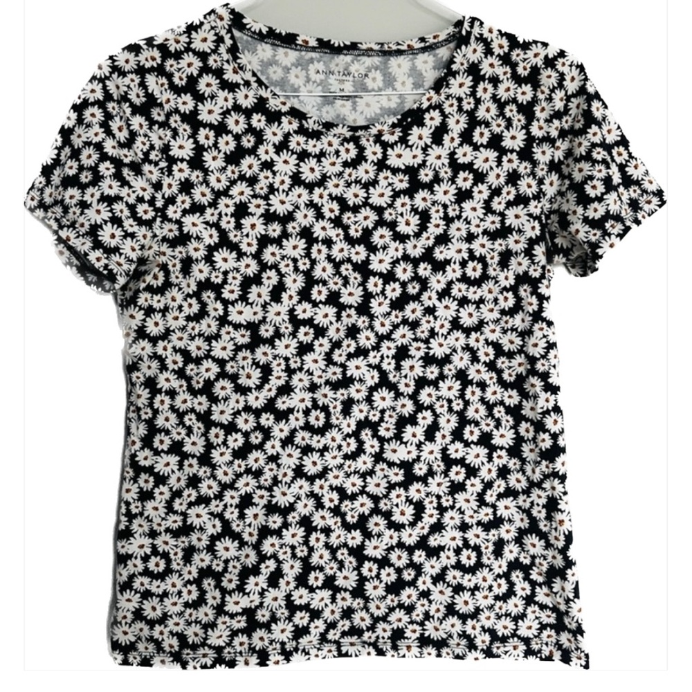 ann taylor navy blue daisy floral top